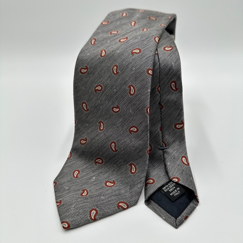 Ermenegildo Zegna Tie Mens OS Grey Excellent Silk Paisley Italy Luxury Business